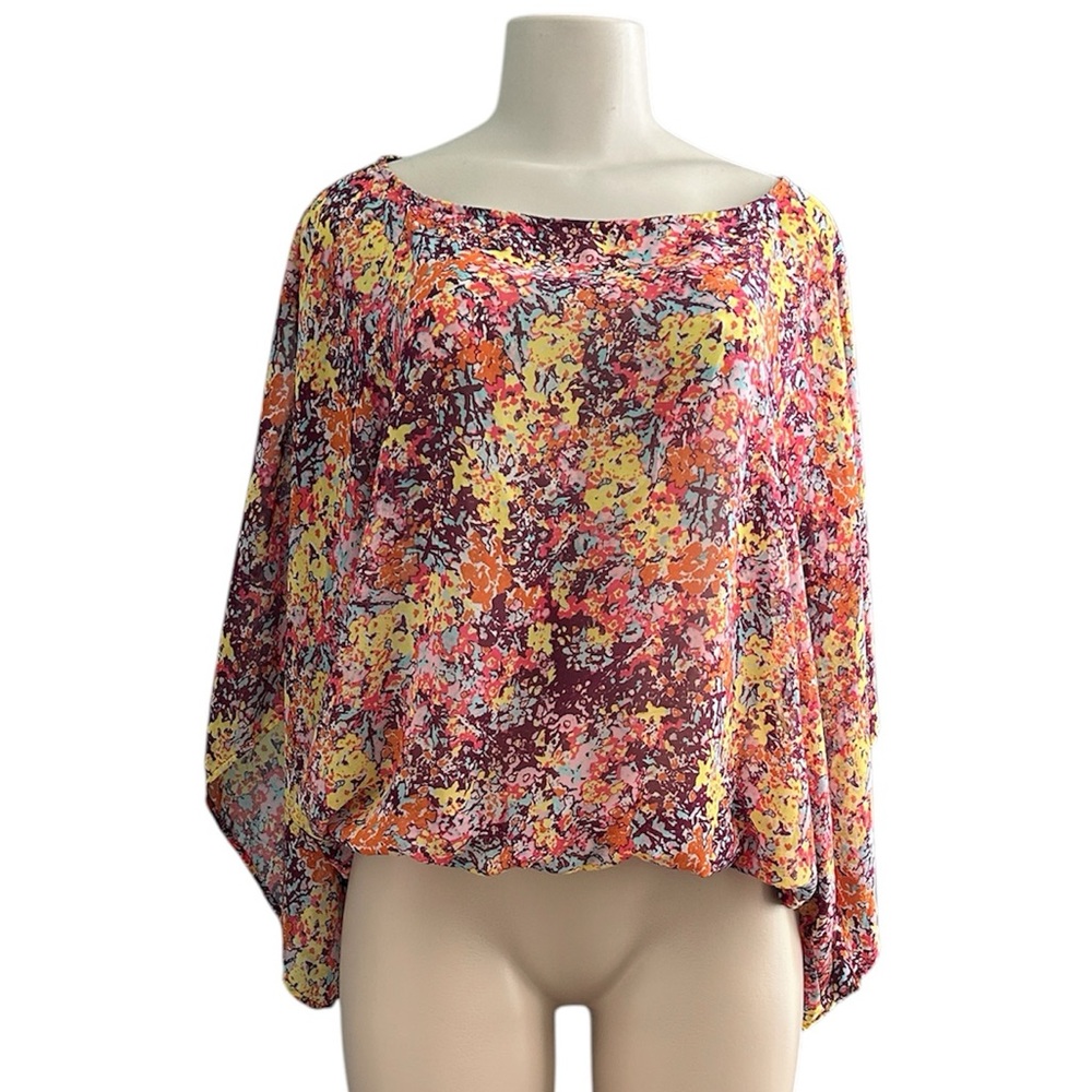 a.n.a Colorful Floral Print Dolman Half Sleeve Oversized Blouse Size Medium